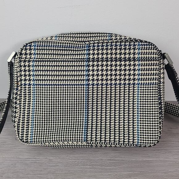 Lauren Ralph Lauren Shoulder Bag Black White Houndstooth Blue Stripe - Picture 3 of 9